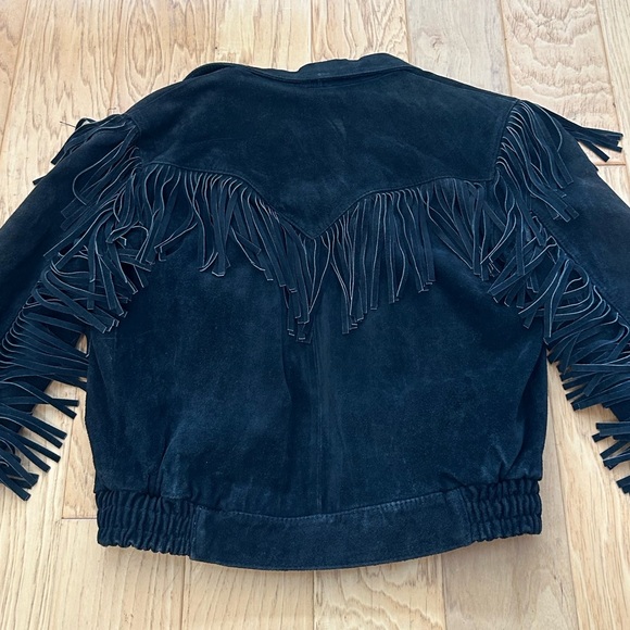 Wilson’s Vintage Fringe Bomber Jacket Small Black Suede Zipper Front - Picture 7 of 11